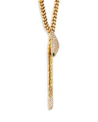 18K Yellow Gold Serpent Diamond & Emerald Snake Lariat Necklace, 16" - Exclusive