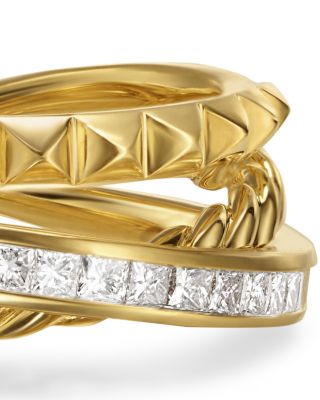 Crossover Trio Three Row Ring in 18K Yellow Gold with Diamonds, 8mm