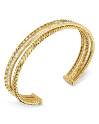 Crossover Trio Three Row Cuff Bracelet in 18K Yellow Gold with Diamonds, 11mm