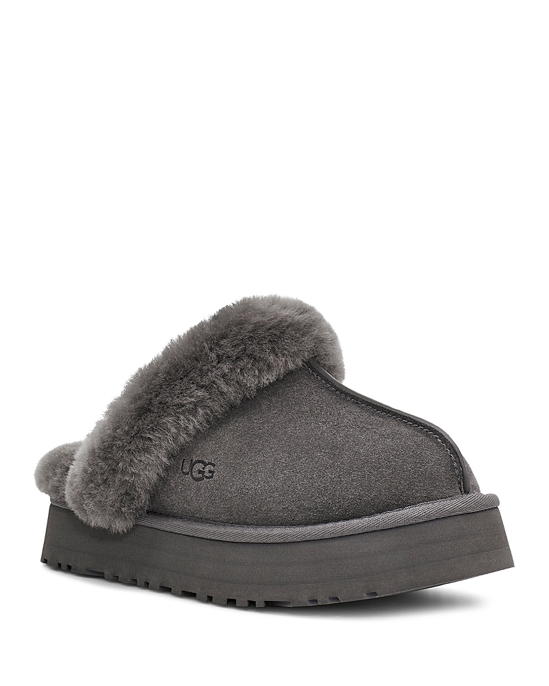 Ugg Disquette Shearling Platform Slippers In Charcoal