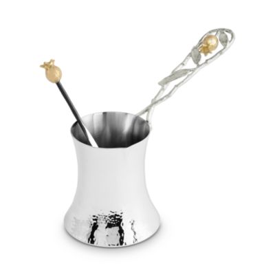 Pomegranate Silver and Gold Tone Coffee Pot with Spoon