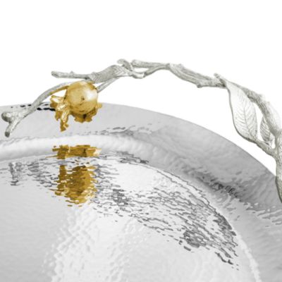Pomegranate Silver and Gold Tone Oval Tray