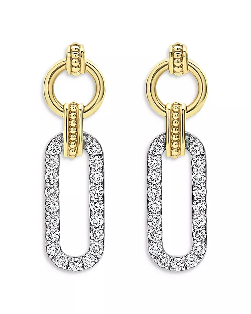 Lagos 18K Yellow Gold & Sterling Silver Signature Caviar Diamond Link Drop Earrings