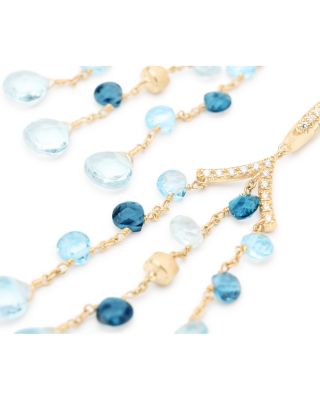 18K Yellow Gold Paradise Topaz London Blue Topaz, Swiss Blue & Diamond Three Strand Chandelier Drop Earrings