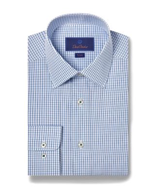 David Donahue - Cotton Poplin Micro Check Trim Fit Dress Shirt