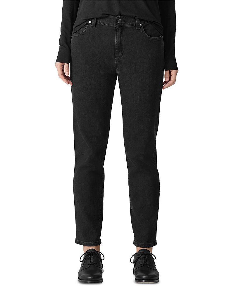Eileen Fisher High Rise Slim Fit Ankle Jeans In Black In Black