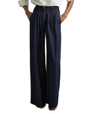 REISS - Raymond Double Pleat Wide Leg Jean Front Zip Fly in Indigo