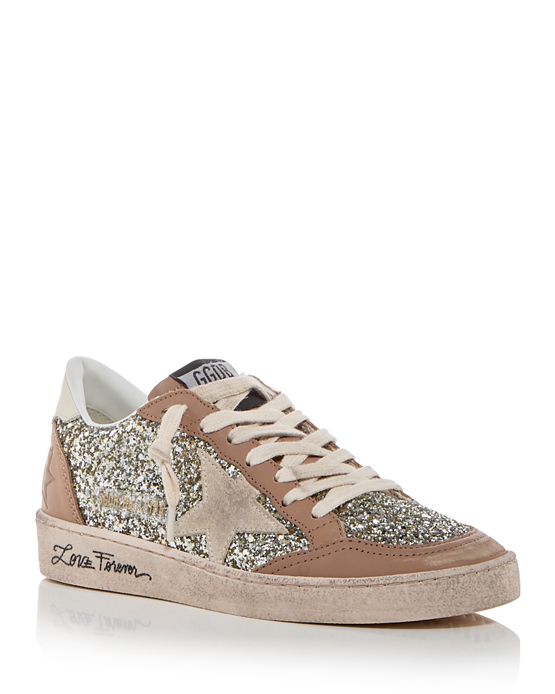 Golden Goose Womens Silver Com Ballstar 65199 Glitter-embellished Suede Low-top Trainerse In Platinum