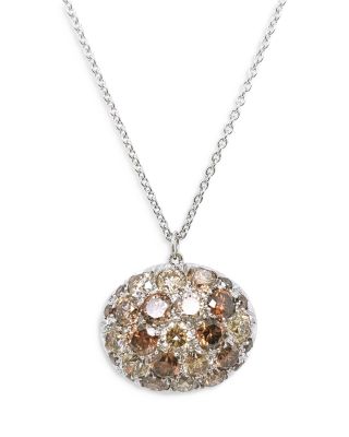 Roberto Coin - 18K White Gold Fantasia Brown Diamond Cluster Pendant Necklace, 16-18"