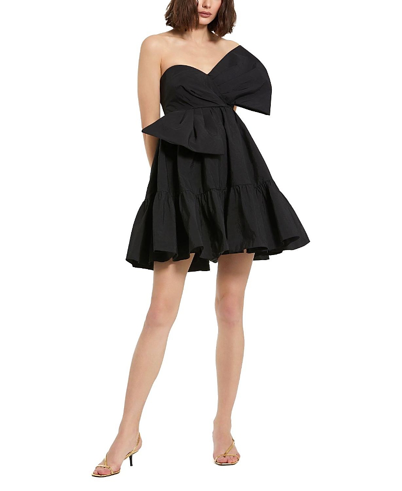 Mac Duggal Strapless Faille Twist Bow Mini Dress In Black