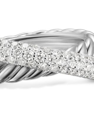 Crossover Two Row Ring in Sterling Silver with Diamonds, 7.5mm