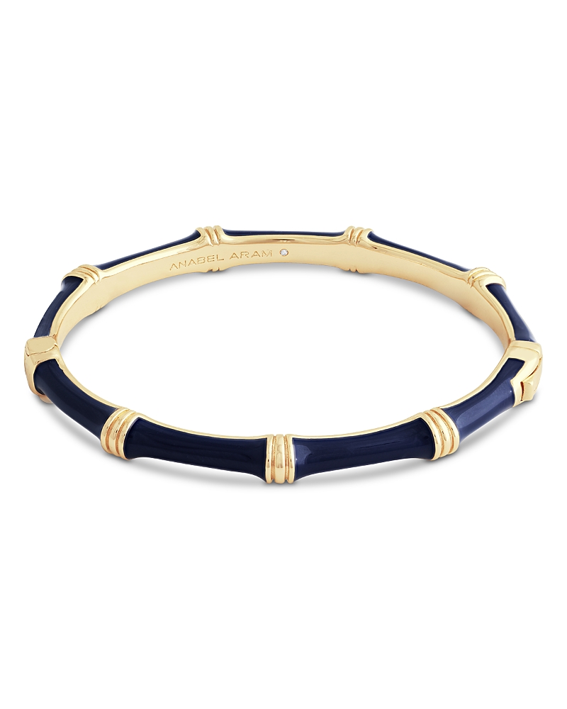 Anabel Aram Enamel Bamboo Shaped Hinge Bangle Bracelet In Dark Blue/gold