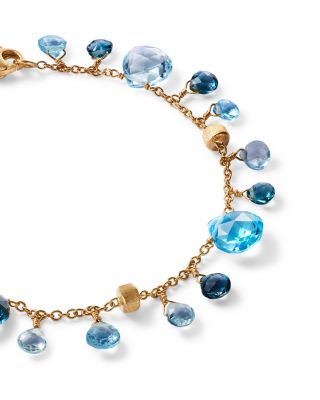 18K Yellow Gold Paradise Topaz Swiss Blue & London Blue Topaz Dangle Bracelet