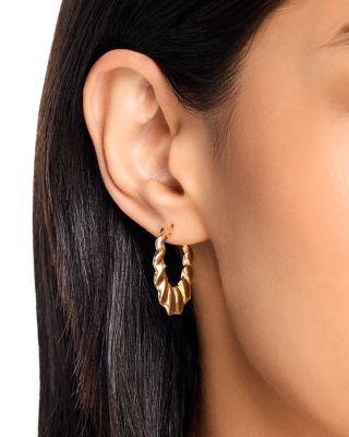 Wavy Style Medium Hoop Earrings in 14K Yellow Gold