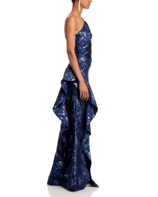 Metallic Jacquard One-Shoulder Gown