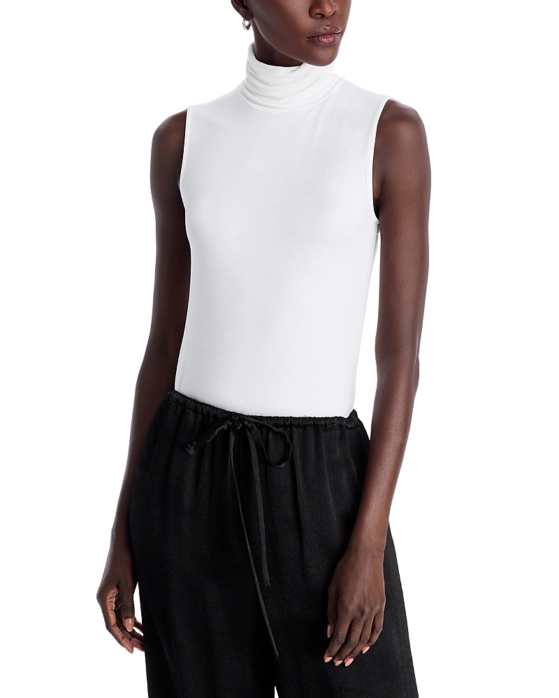 Majestic Soft Touch Viscose Sleeveless Turtleneck Top In Blanc