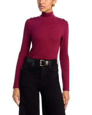 Veronica Beard - Nate Button Shoulder Mock Neck Top