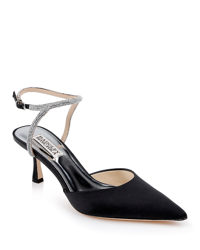 Badgley Mischka Women's Autumn Pointed Toe Pave Embellished Mid Heel Pumps