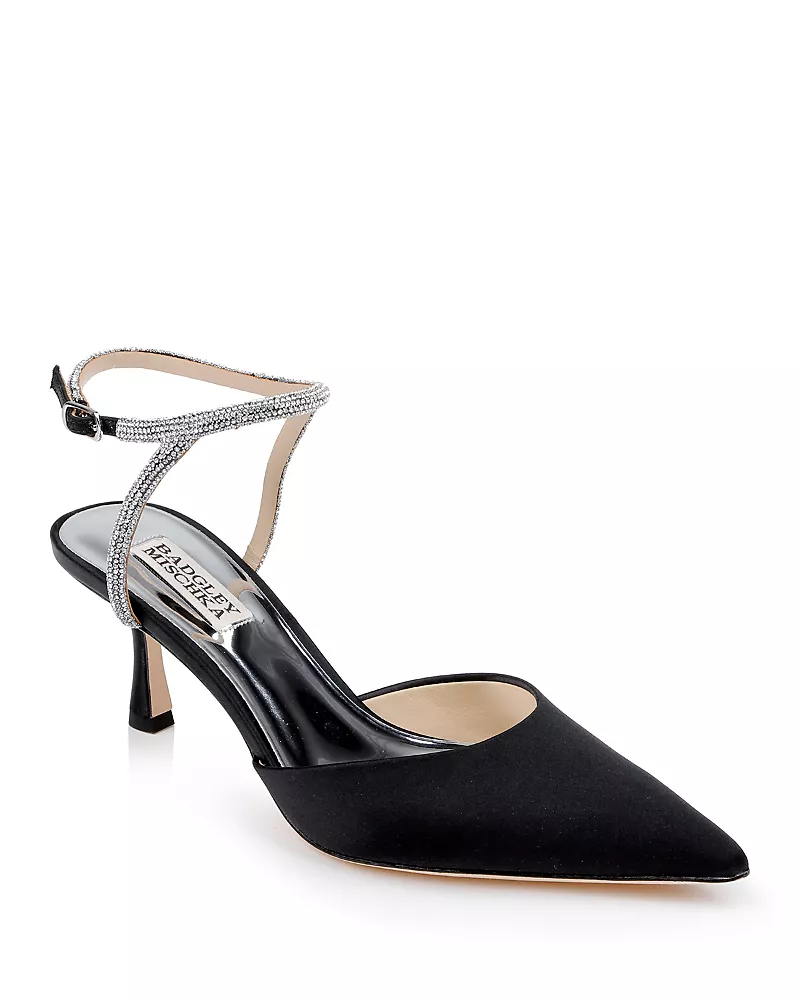 Badgley Mischka Women's Autumn Pointed Toe Pave Embellished Mid Heel Pumps
