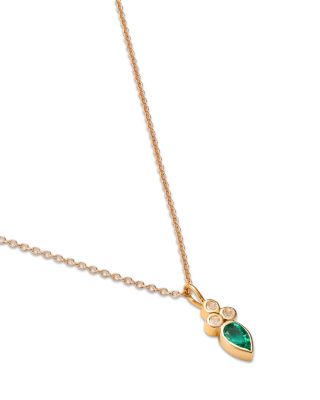 14K Yellow Gold Italy Emerald & White Topaz Bezel Pendant Necklace, 16-18" - Exclusive