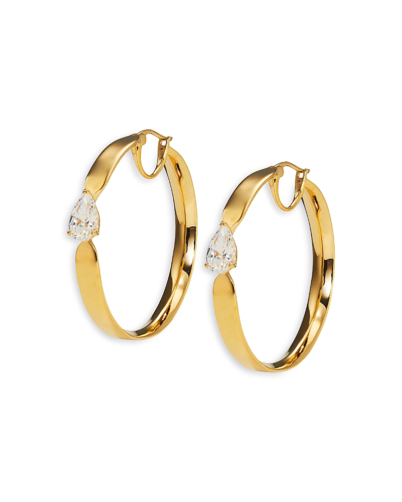 Shop Nadri Cubic Zirconia Pear Solitaire Medium Hoop Earrings In Gold