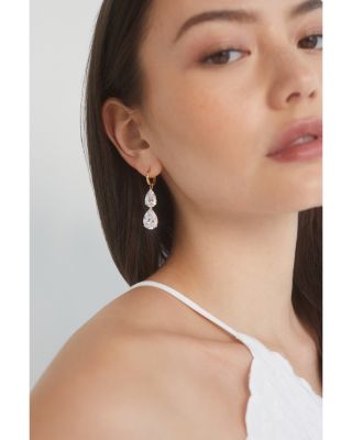 Cubic Zirconia Pear Double Drop Earrings