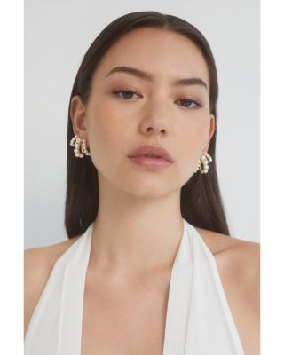 Imitation Pearl Multirow J Hoop Earrings