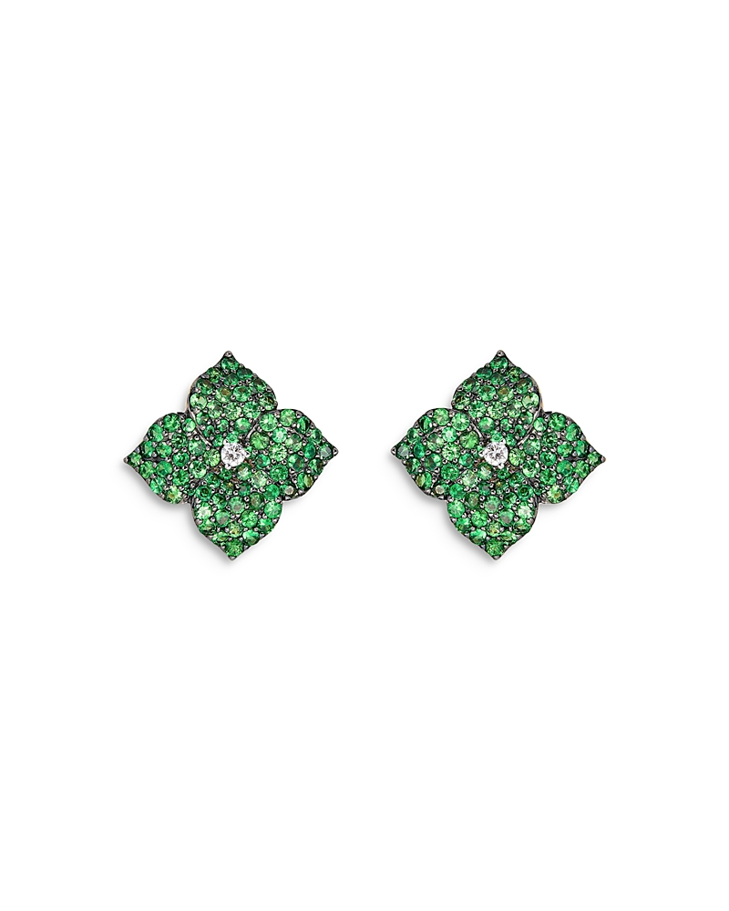 Piranesi 18k Yellow Gold Small Fiore Earrings With Green Tsavorite Garnets And Diamonds In Green/gold