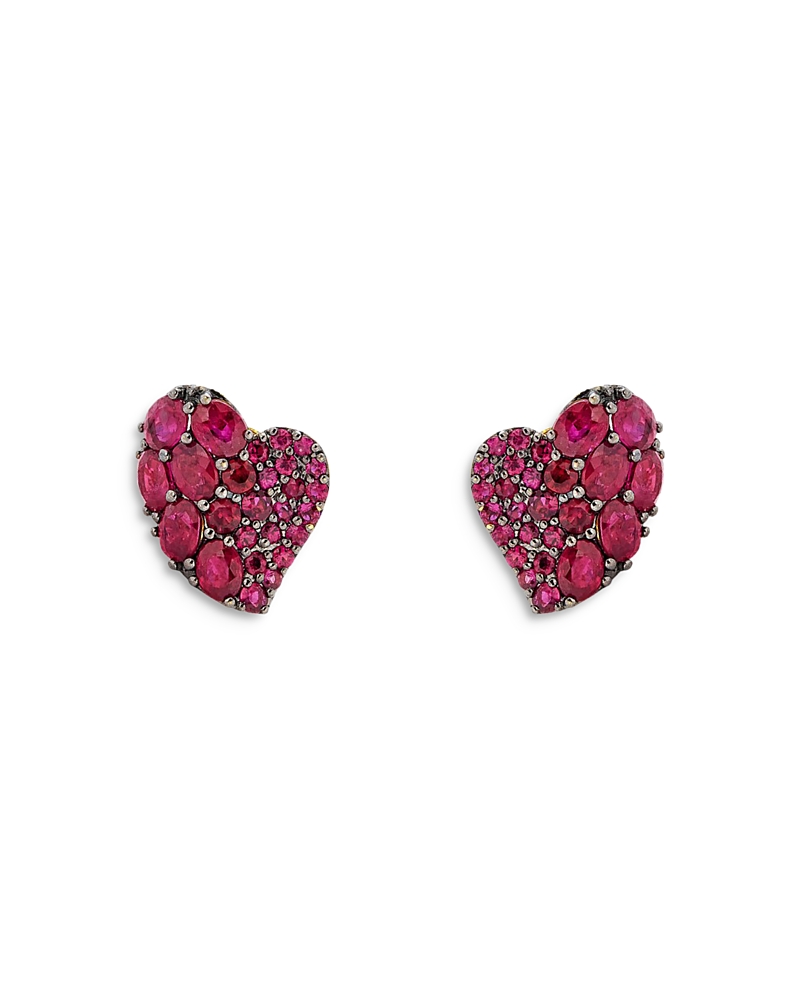Piranesi 18K Yellow Gold Small Wave Heart Earrings with Rubies