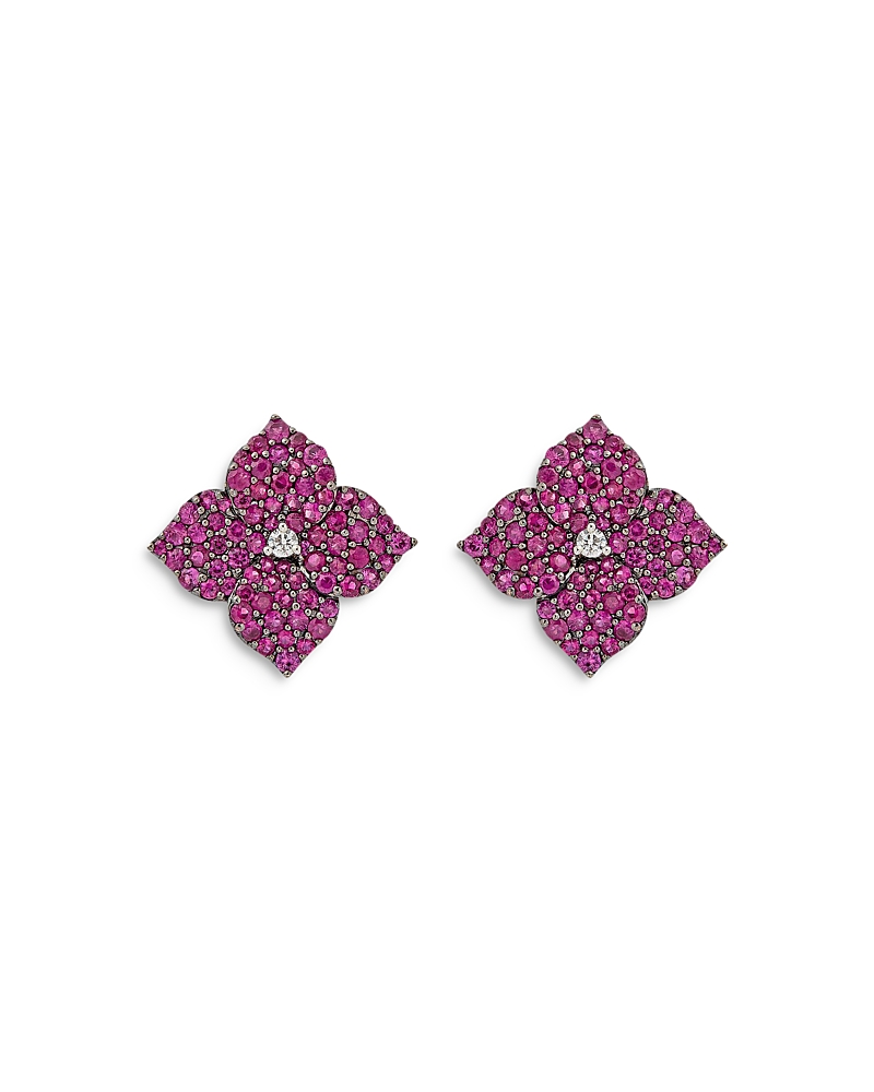 Piranesi 18k Rose Gold Fiore Pink Sapphire & Diamond Pave Flower Large Stud Earrings In Pink
