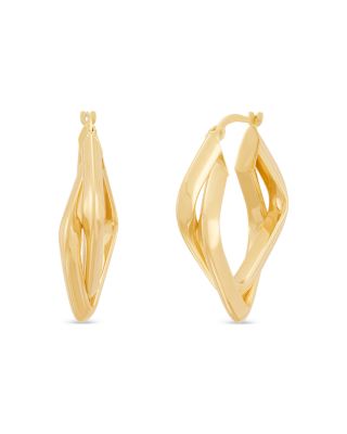 Polished Crossover Tube Hoop Earrings in 14K Yellow Gold