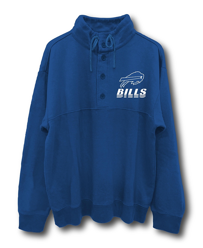 Junk Food Clothing Unisex Nfl Buffalo Bills Mock 1/4 Button Up Sweatshirt In Liberty