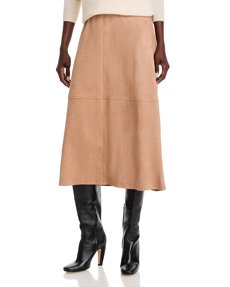 Single Thread Faux Suede A Line Skirt In Sepia Tan