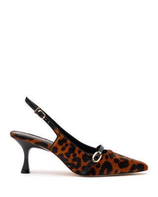 Women's Ines Pointed Toe Animal Print Calf Hair Mid Heel Slingback Pumps