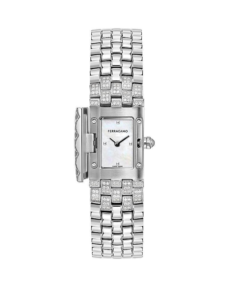 Ferragamo Secret Diamond Watch, 19mm X 30mm In White/silver