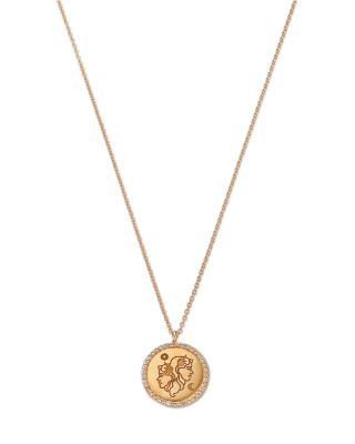 14K Yellow Gold White Topaz Zodiac Pendant Necklace, 16-18"