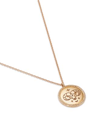 14K Yellow Gold White Topaz Zodiac Pendant Necklace, 16-18"