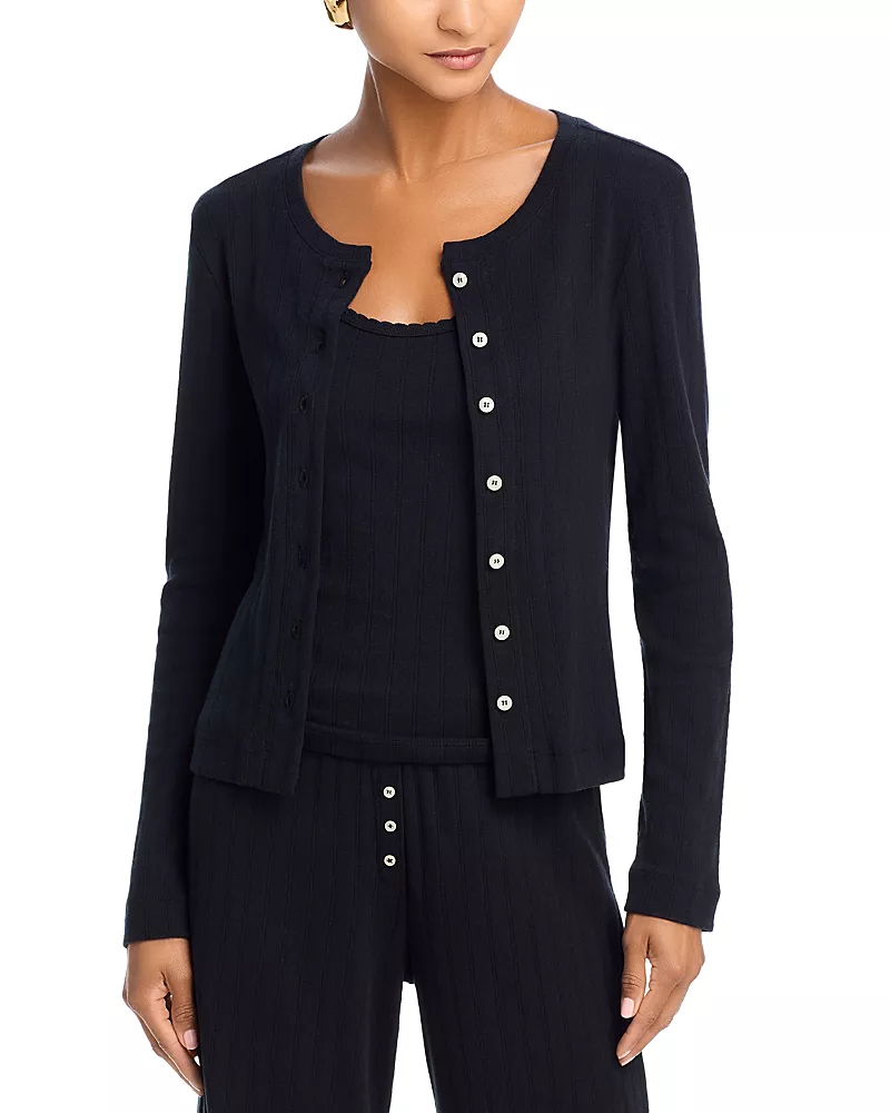 Leset Pointelle Crewneck Cardigan