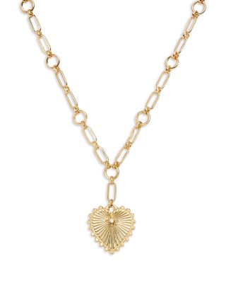 AQUA - Pav&eacute; Textured Heart Pendant Necklace in 14K Gold Plated, 16" - Exclusive