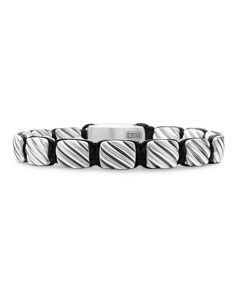David Yurman Men's Sculpted Cable Woven Tile Bracelet with Sterling Silver and Black Nylon, 8.5mm