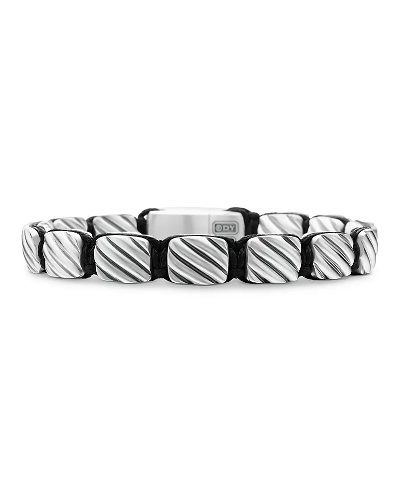 David Yurman Men's Sculpted Cable Woven Tile Bracelet with Sterling Silver and Black Nylon, 8.5mm
