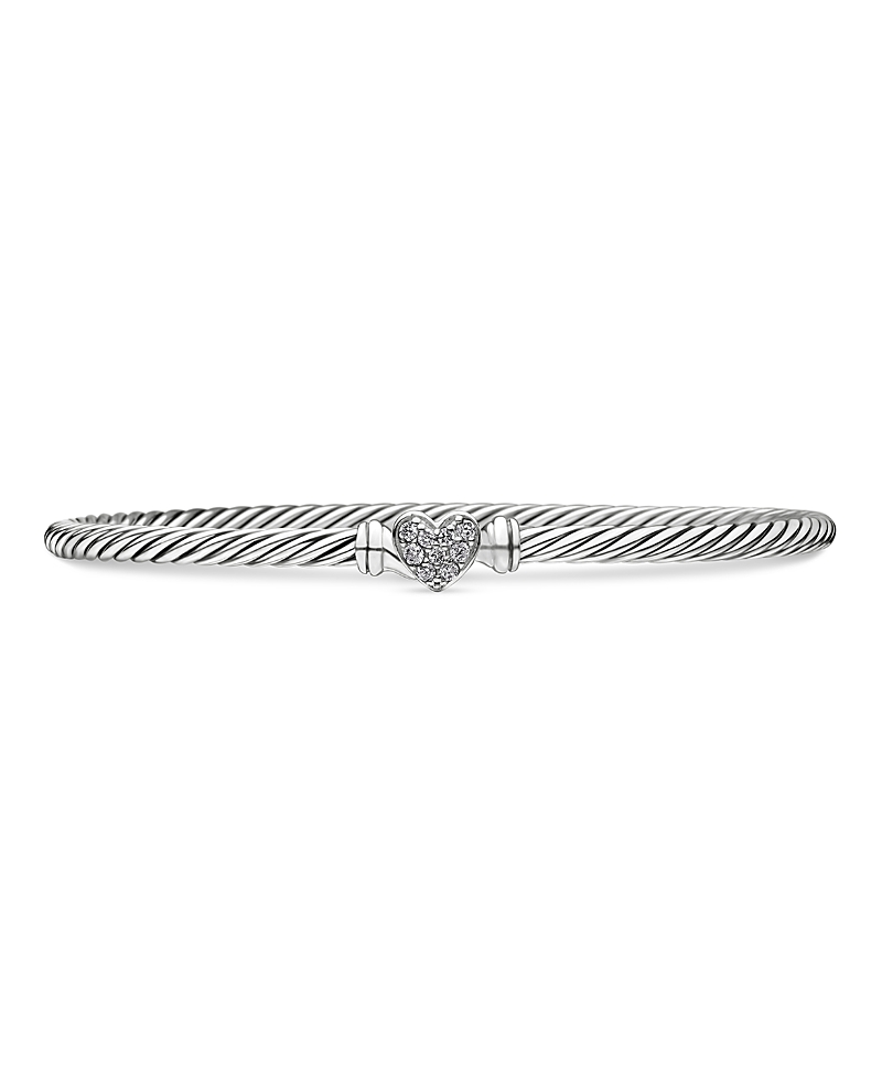 Cable Collectibles Heart Bracelet in Sterling Silver with Pave Diamonds, 3mm