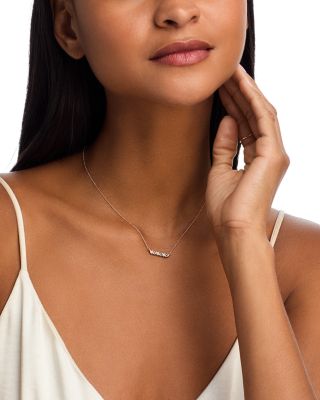 14K Yellow Gold Lab Grown Diamond Round & Baguette Bar Necklace, 16-20"