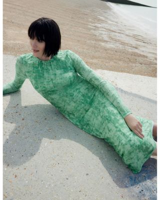 Brushwork Print Mesh Dress