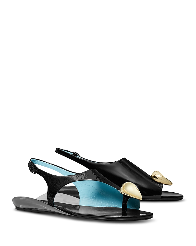 Tory Burch Patos Leather Pressed Coin Slingback Sandals In Nero