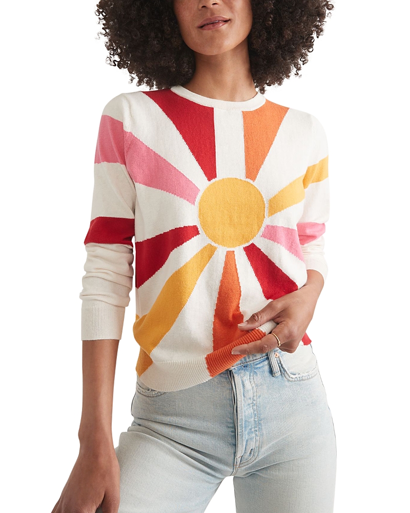 Marine Layer Exploded Sun Cotton Intarsia Crewneck Sweater In Natural