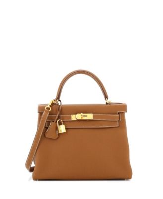 Pre-Owned Hermes Kelly 28 Handbag Brown Togo with Gold Hardware