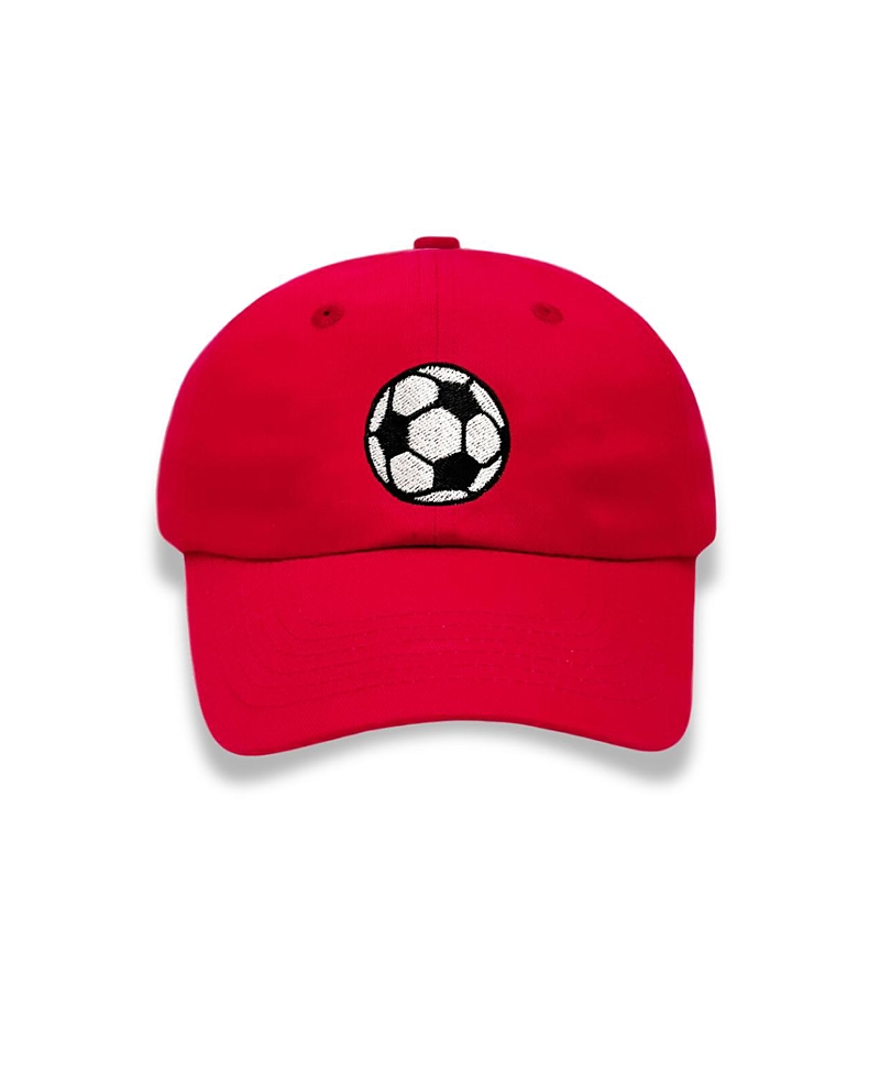 Bits & Bows Boys' Soccer Baseball Hat In Red- Little Kid, Big Kid In Red