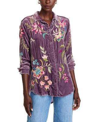 Top Johnny Was Velvet Embroidered Rose Skinny Jeans