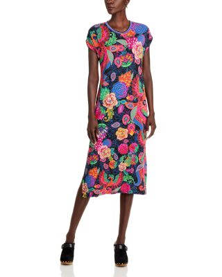 johnny was osaka relaxed knit dress Johnny Was Osaka Relaxed Knit Dress Cotton Special Embroidery Floral Black  M. J